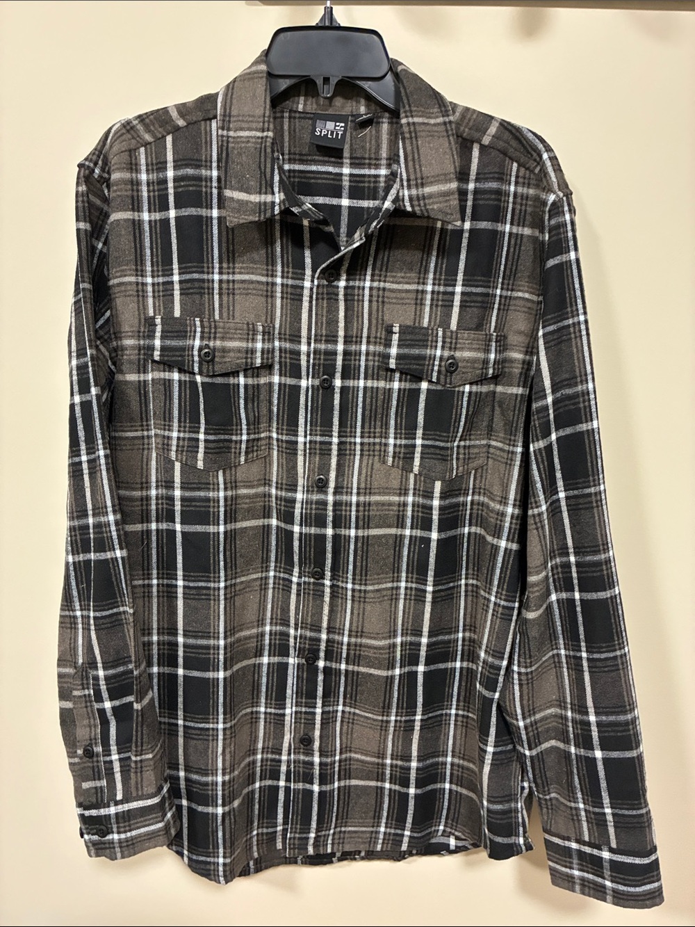 Split Men’s Plaid Button-Down Shirt large